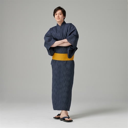 【ポイント20倍対象商品】メンズゆかた ワンタッチ結び帯との2点セット 簡単着付け M/L  ゆかた:綿100%