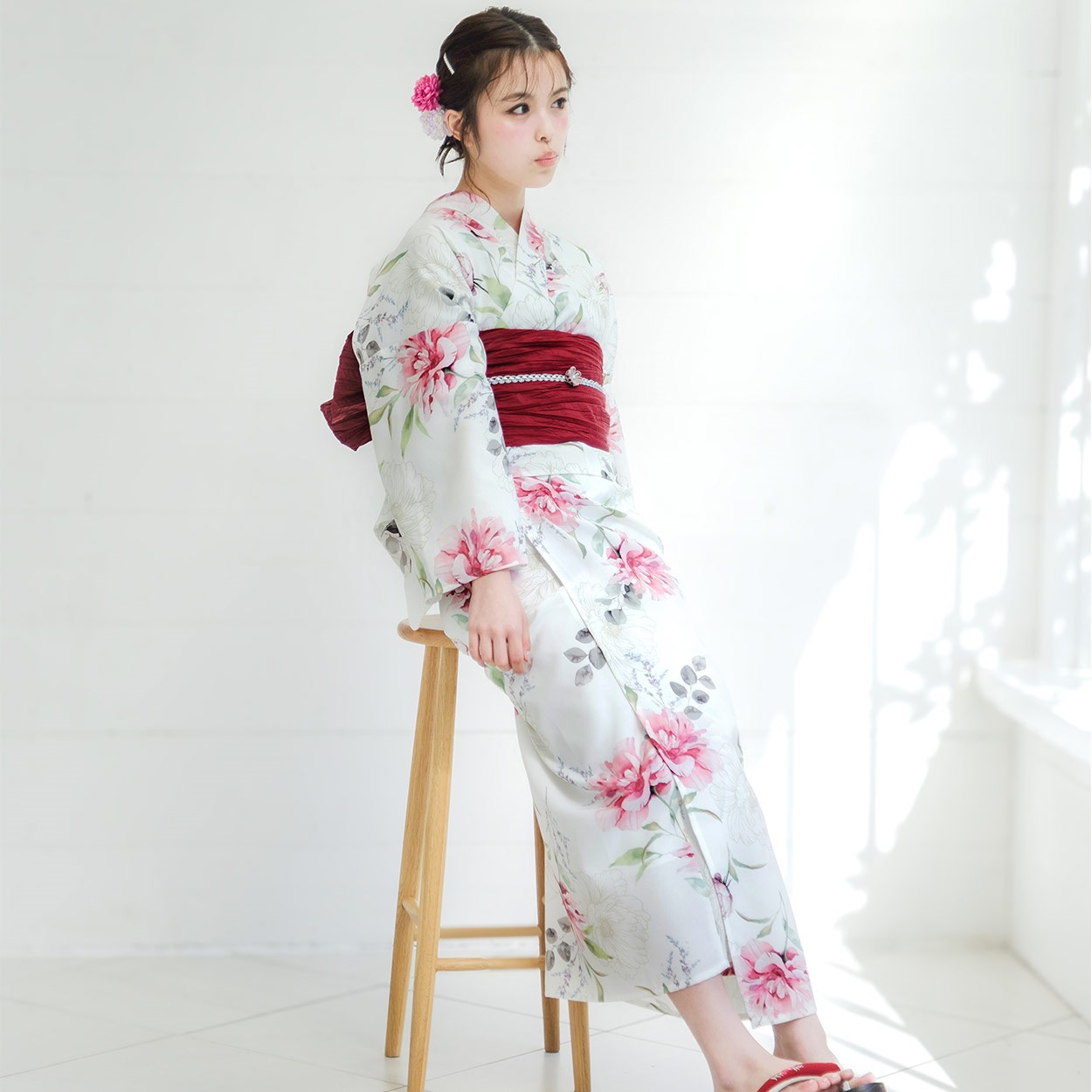 キャミワンピゆかた(ゆかた+へこ帯) 2点セット レディス(牡丹と薔薇-M-L)