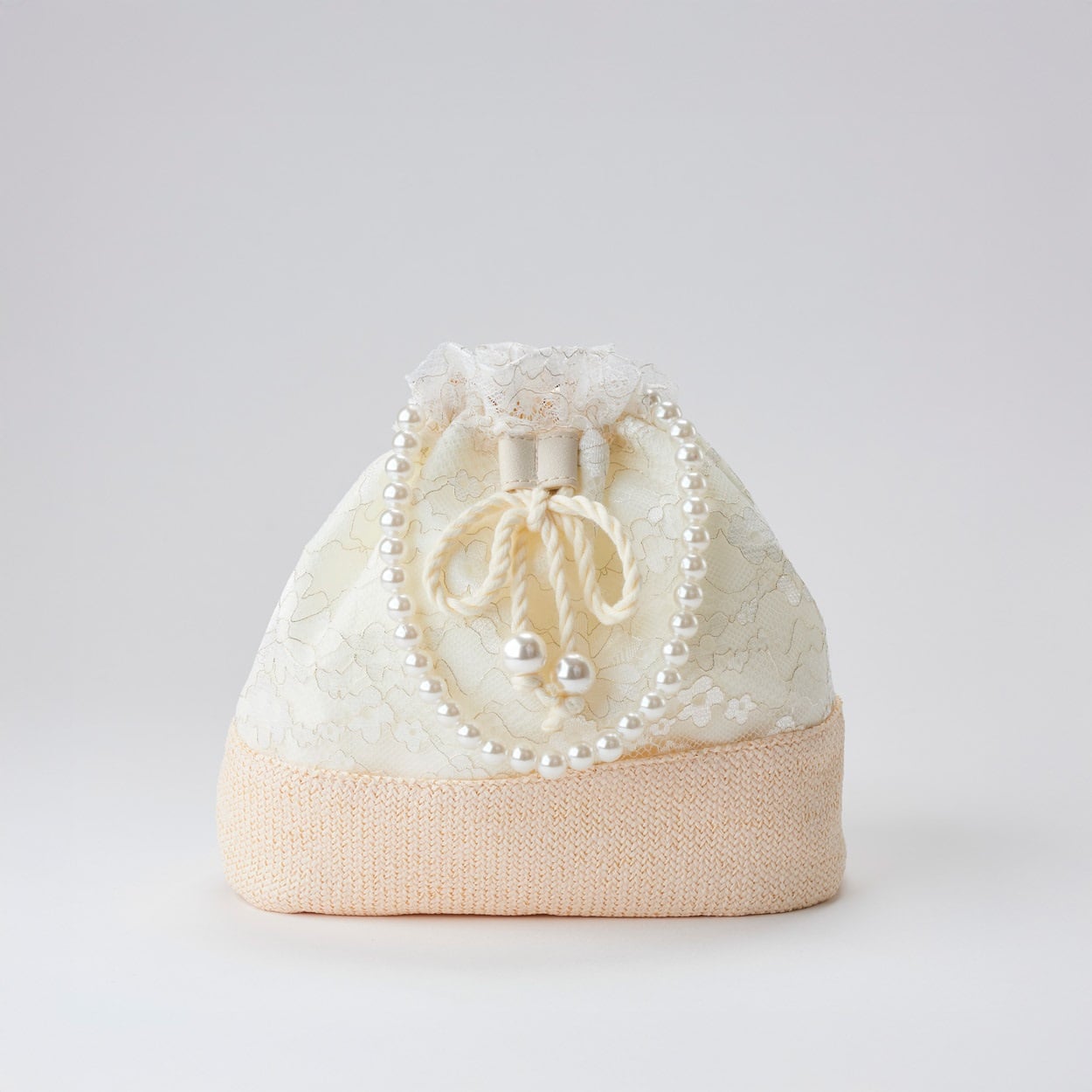 la dentelle(ラダンテル) 巾着レースパール ハンドル レディス(シロ-フリー)
