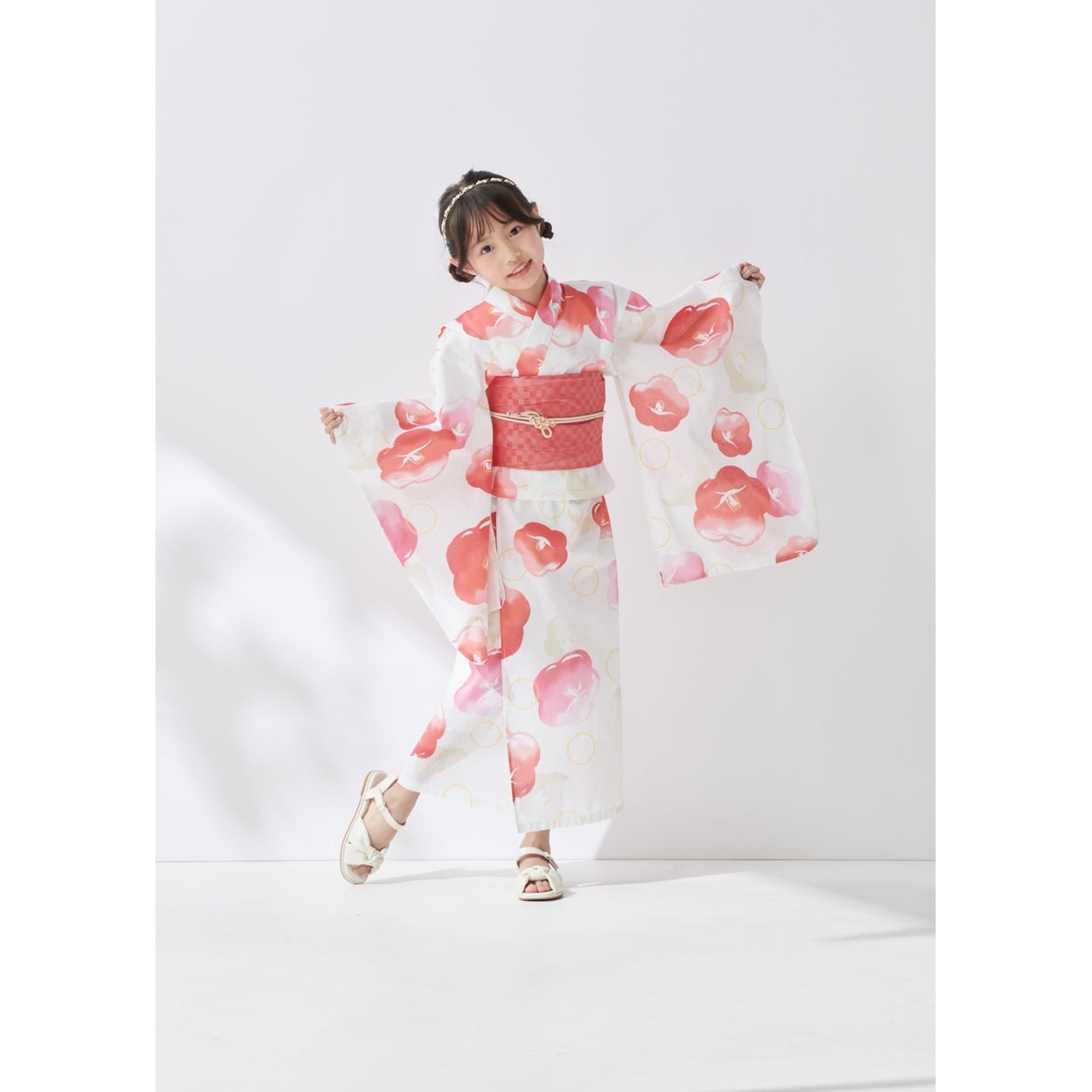 すかあとゆかた(ゆかた+へこ帯) 2点セット キッズ(水彩椿-120)