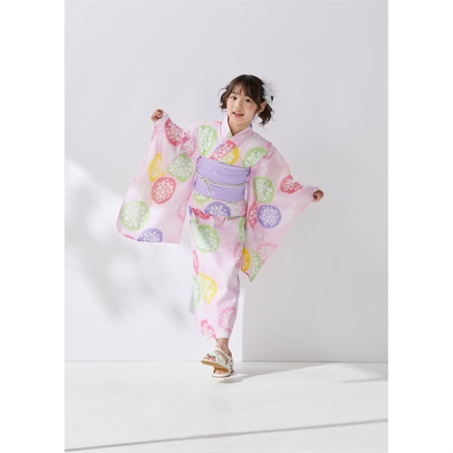 すかあとゆかた(ゆかた+へこ帯) 2点セット キッズ(水玉あじさい-120)