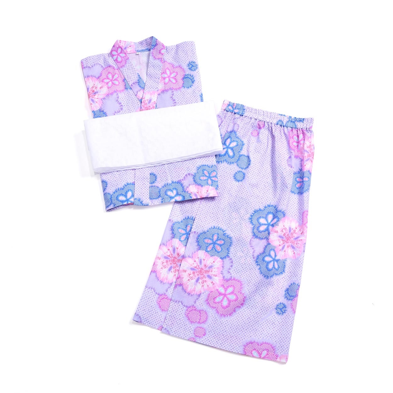 すかあとゆかた(ゆかた+へこ帯) 2点セット キッズ(しぼり梅-130)
