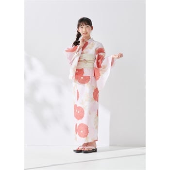 ワンピゆかた(ゆかた+へこ帯) 2点セット キッズ(丸菊-140)