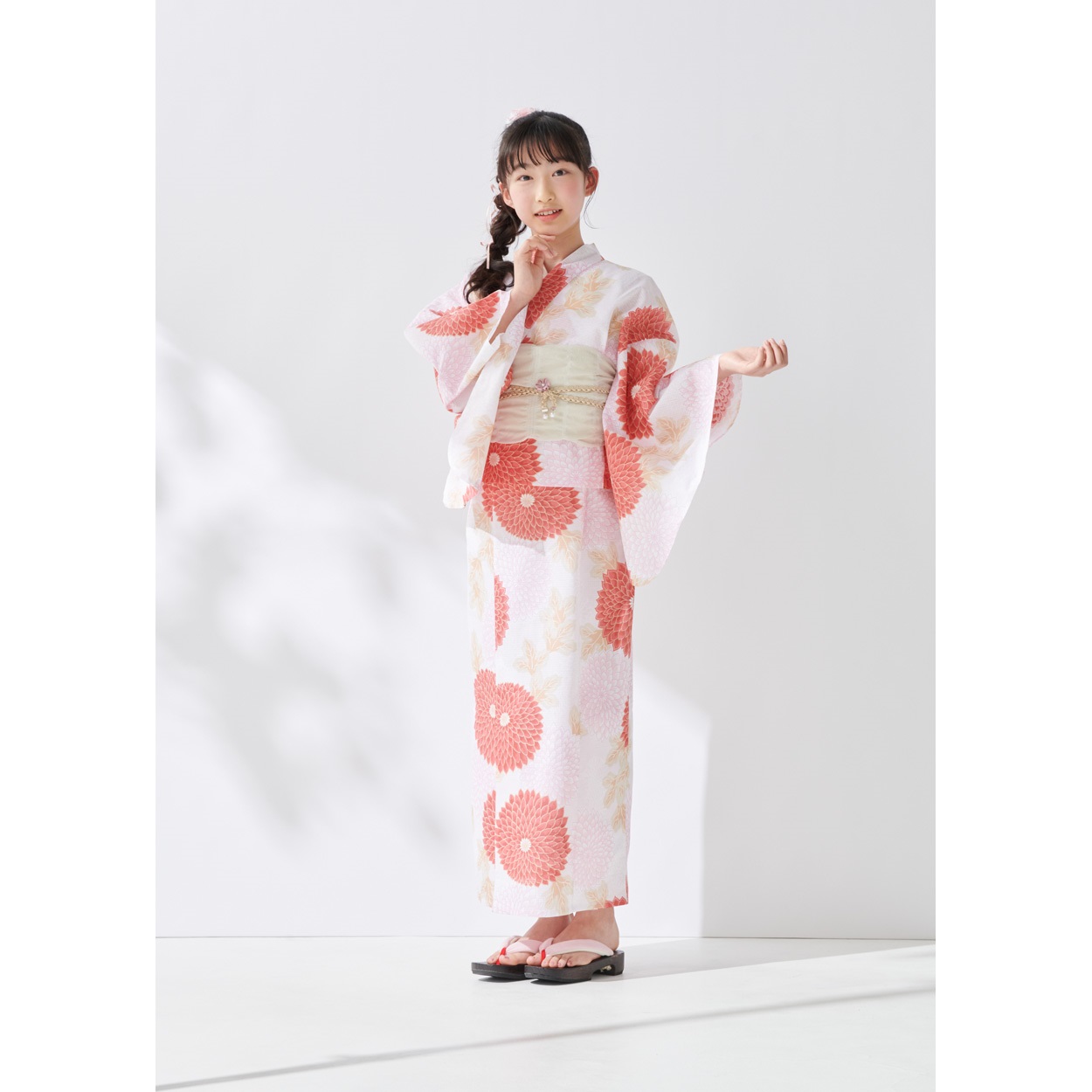 ワンピゆかた(ゆかた+へこ帯) 2点セット キッズ(丸菊-150)