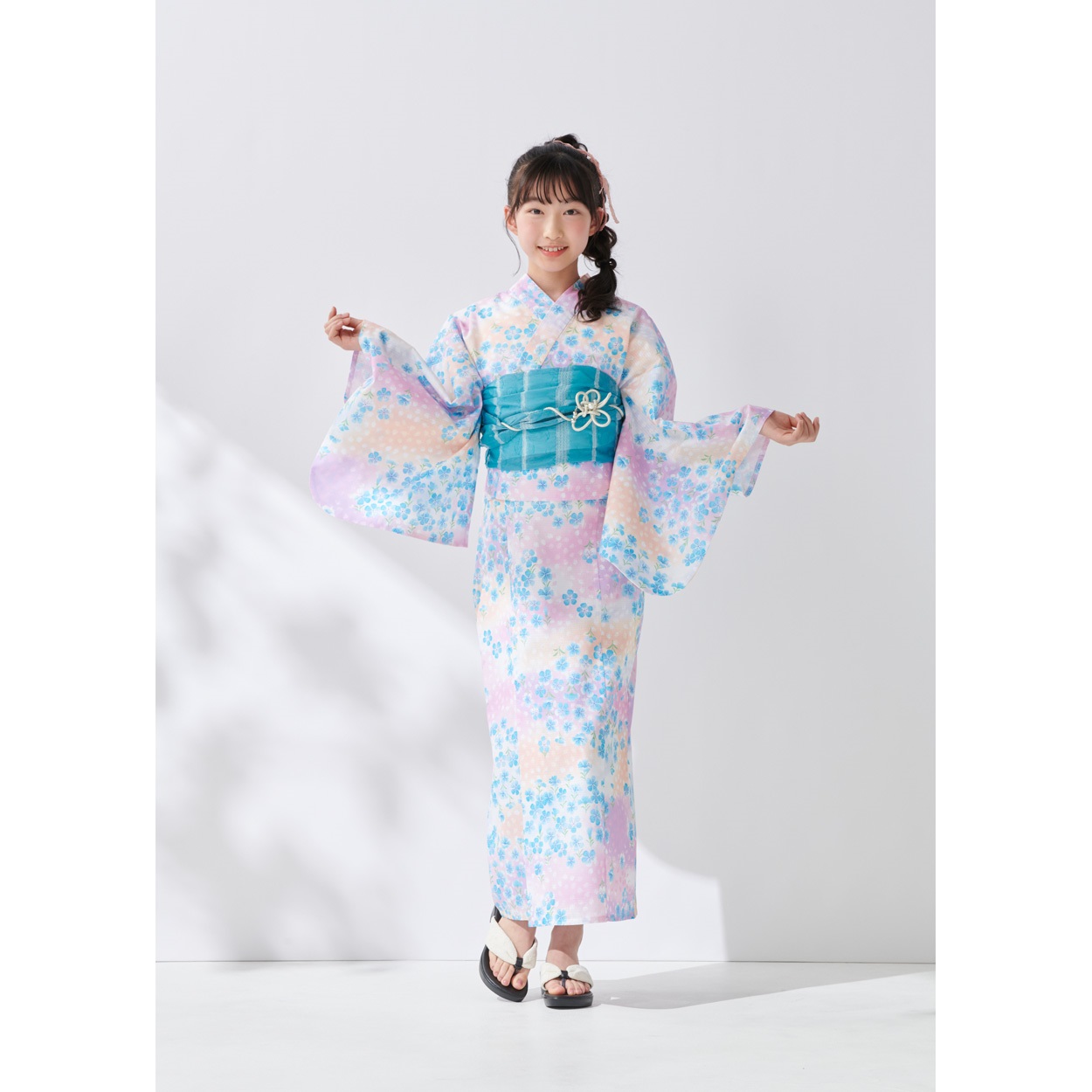 ワンピゆかた(ゆかた+へこ帯) 2点セット キッズ(撫子づくし-150)