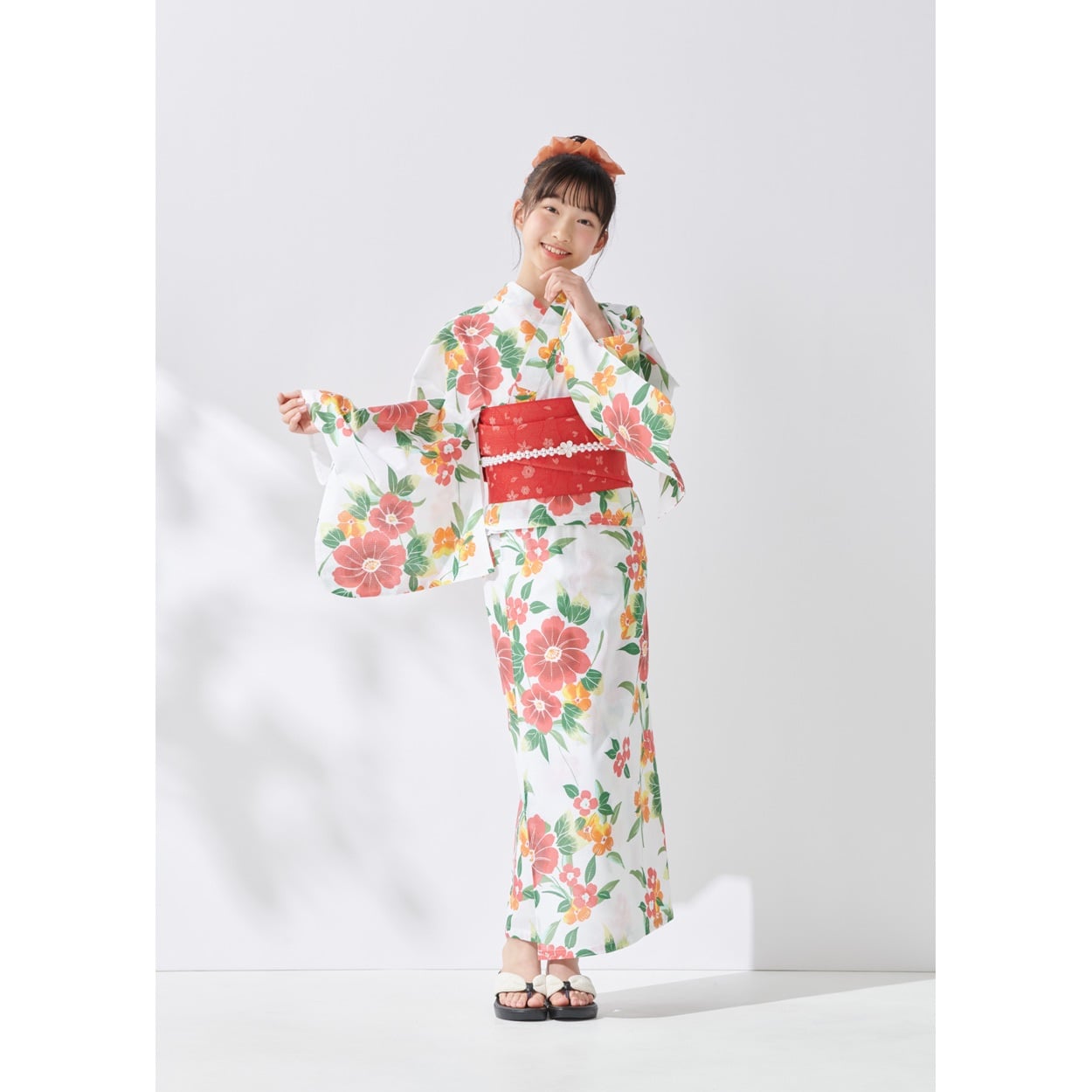 すかあとゆかた(ゆかた+結び帯) 2点セット キッズ(クレマチス-150)