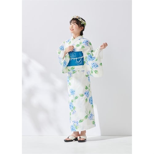 すかあとゆかた(ゆかた+結び帯) 2点セット キッズ(あじさい-140)