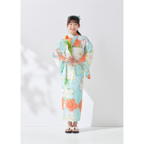 すかあとゆかた(ゆかた+結び帯) 2点セット キッズ(梅-140)
