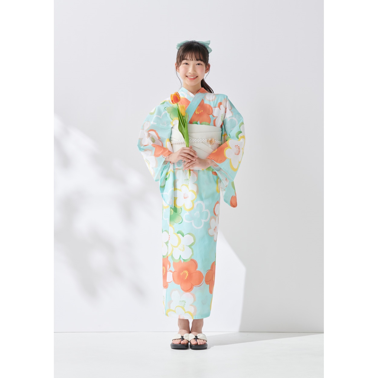 すかあとゆかた(ゆかた+結び帯) 2点セット キッズ(梅-150)