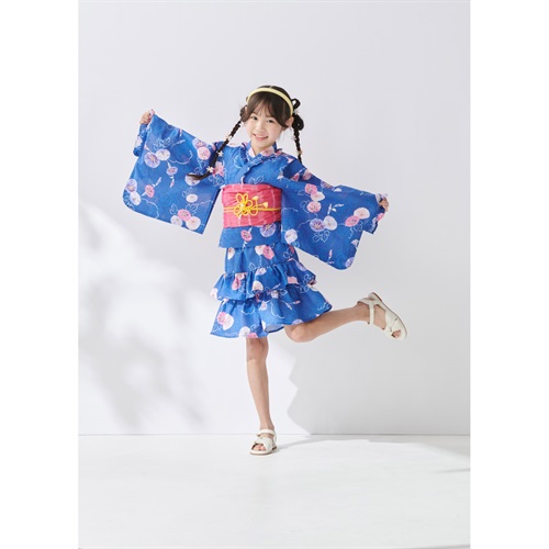 ゆかたドレス(ゆかた+へこ帯) 2点セット キッズ(朝顔-110)