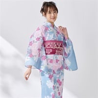 洗えるゆかた(ゆかた+結び帯＋下駄) 3点セット レディス(八重桜-フリー)