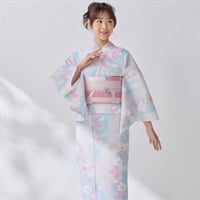 洗えるゆかた(ゆかた+結び帯＋下駄) 3点セット レディス(コスモス-フリー)