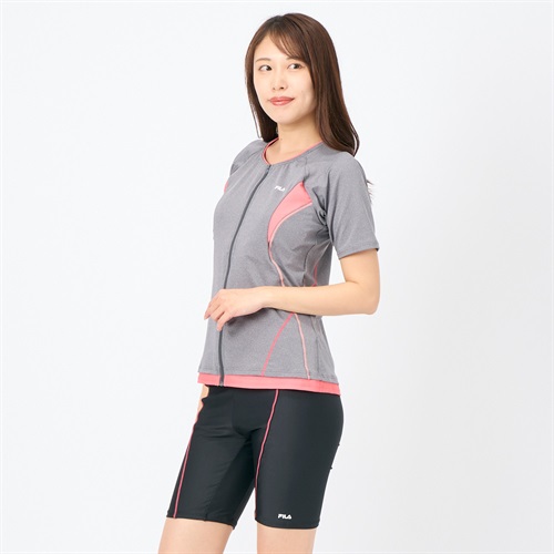 FILA(フィラ) フィットネス水着無地フルジップ 袖付 大寸 レディス 水着 レディース(ダイダイ-15ｺﾞｳ)