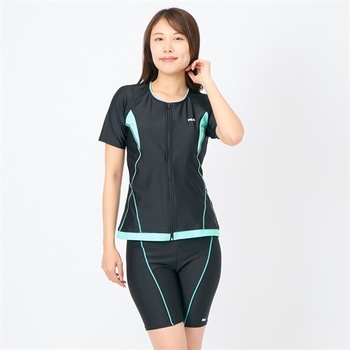 FILA(フィラ) フィットネス水着無地フルジップ 袖付 大寸 レディス 水着 レディース(ウスミドリ-19ｺﾞｳ)