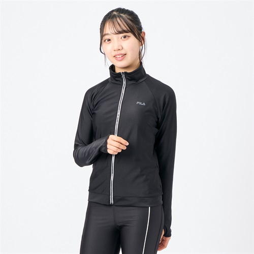 【ポイント20倍対象商品】FILA(フィラ) 水陸両用スタンドラッシュ 無地 レディス ラッシュガード 水着 レディース(クロ-M)