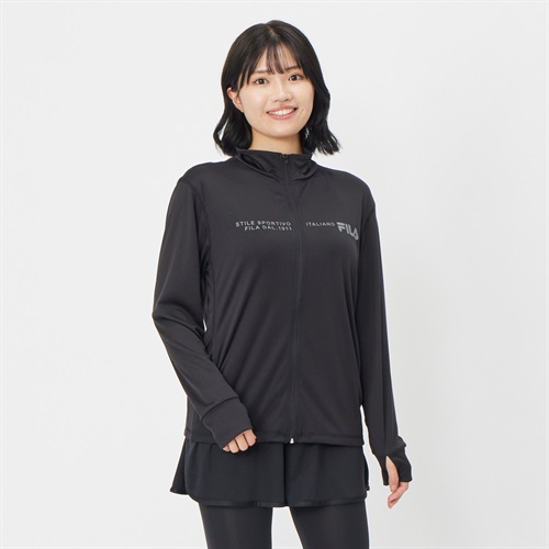 【ポイント20倍対象商品】FILA(フィラ) スタンドジップ ラッシュ UV レディス ラッシュガード 水陸両用  UVウェア 水着 レディース(クロ-L)