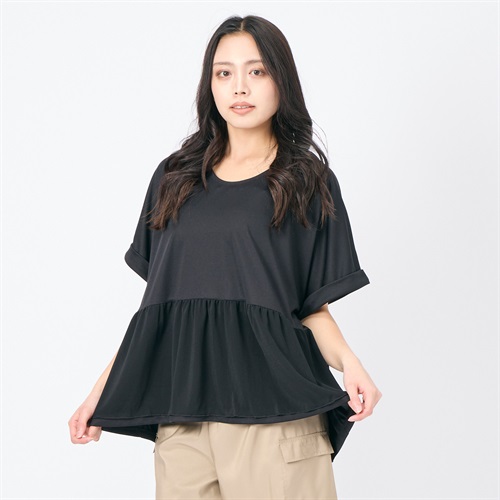 【ポイント20倍対象商品】ティアードTシャツ 水陸両用ウェア レディス 水着 レディース(クロ-L)