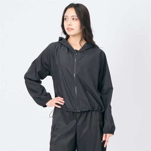 【ポイント20倍対象商品】クロップド丈布帛ラッシュパーカー ラッシュガード 水着 レディース(クロ-M)