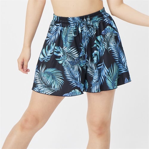 【ポイント20倍対象商品】リーフ柄プリントショートパンツ レディス 水着 レディース(クロ-XL)