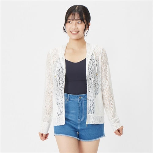 【ポイント20倍対象商品】ランダムハナガラパーカー 水陸両用ウェア レディス 水着 レディース(シロ-L)