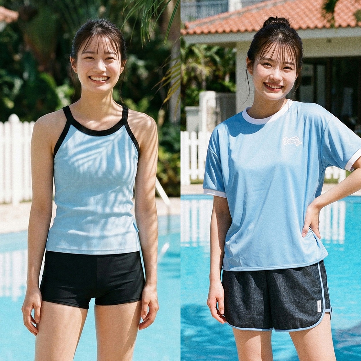 イーストボーイ タンキニ水着 リンガーTシャツ付き４点セット レディス TK4-5963231-K(ウスアオ-9ｺﾞｳ)