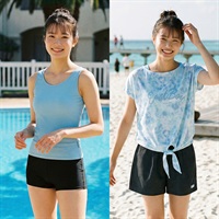 イーストボーイ タンキニ水着 裾絞りTシャツ付き４点セット レディス TK4-5963232-K(ウスアオ-7ｺﾞｳ)