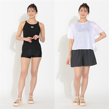 イーストボーイ タンキニ水着 スラブ風プリントTシャツ付き４点セット レディス TK4-5963233-K(ウスクロ-7ｺﾞｳ)