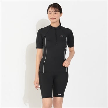 FILA(フィラ) セパレート水着 半袖 ハーフジップ カップ付 レディス FSP-316612(クロ-9ｺﾞｳ)