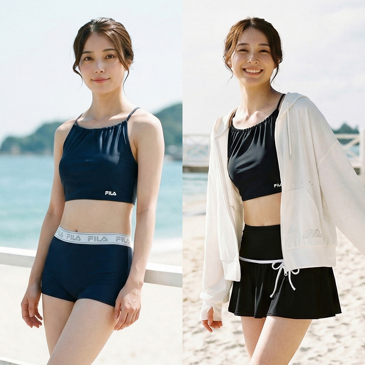 FILA(フィラ) ビキニ水着 4点セット UV対策パーカ スカート付 レディス BK4-326-604(シロ-9ｺﾞｳ)