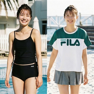 FILA(フィラ) タンキニ水着 4点セット 配色ロゴTシャツ ショートパンツ杢天竺付 レディス TK4-326-601