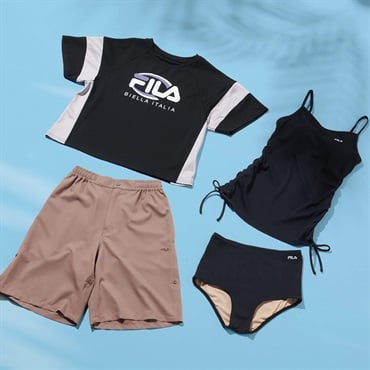 FILA(フィラ) タンキニ水着 4点セット デザインロゴTシャツ ショートパンツ布帛付き レディス TK4-326-602(クロ-9ｺﾞｳ)