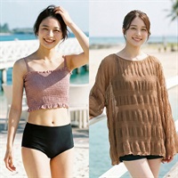 ビキニ4点セット シャーリングビキニ 楊柳トップス キュロットパンツ付 Beach Dream レディス BK4-211505-K(ウスチャ-9ｺﾞｳ)