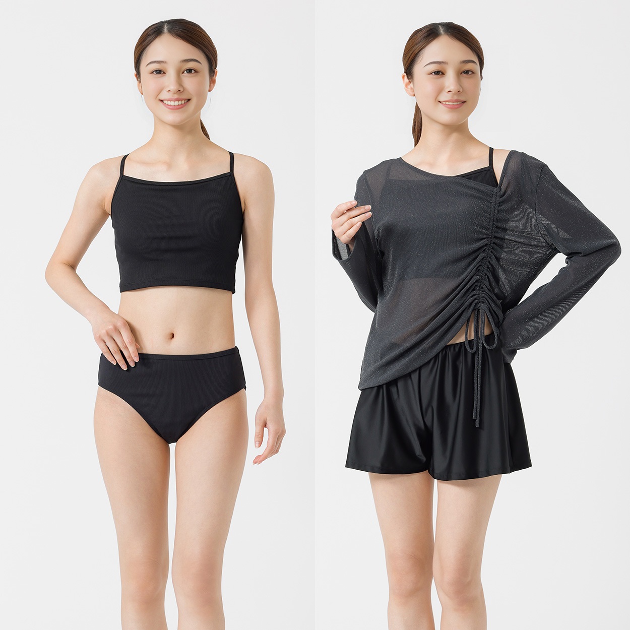 ビキニ4点セット リブビキニ ラメアシメトップス キュロットパンツ付 Beach Dream レディス BK4-211507-K(チャコ－ルグレ－-11ｺﾞｳ)
