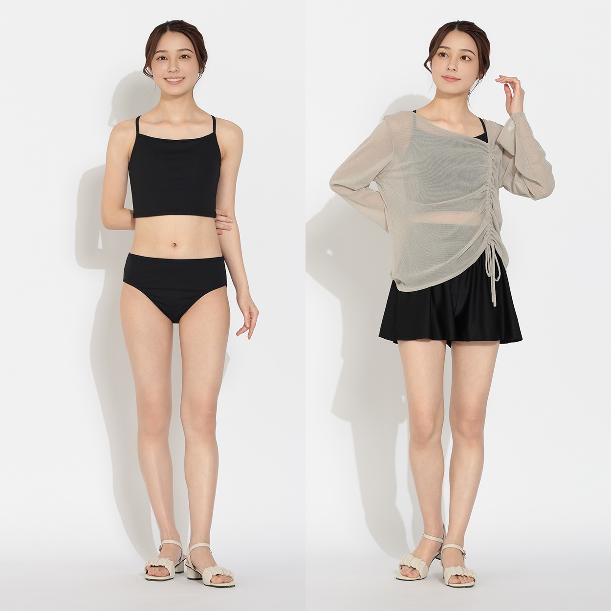 ビキニ4点セット リブビキニ ラメアシメトップス キュロットパンツ付 Beach Dream レディス BK4-211507-K(ウスチャ-9ｺﾞｳ)