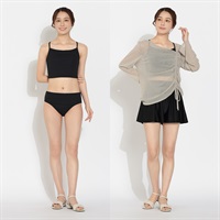 ビキニ4点セット リブビキニ ラメアシメトップス キュロットパンツ付 Beach Dream レディス BK4-211507-K(ウスチャ-9ｺﾞｳ)