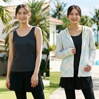 タンキニ３点セット 裏使いリーフ柄ラッシュガードパーカー リブタンクトップ ボトム一体型レギンス付 Surf Side Dream レディス TK3-211501-K(キイロ-M)