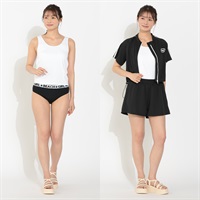 タンキニ4点セット リブタンクトップビキニ 袖ラインラッシュガード キュロットパンツ付 Surf Side Dream レディス TK4-211512-K(クロ-7ｺﾞｳ)