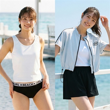 タンキニ4点セット リブタンクトップビキニ 袖ラインラッシュガード キュロットパンツ付 Surf Side Dream レディス TK4-211512-K