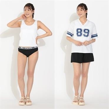 タンキニ4点セット リブタンクトップビキニ メッシュTシャツ キュロットパンツ付 Surf Side Dream レディス TK4-211513-K(シロ-7ｺﾞｳ)