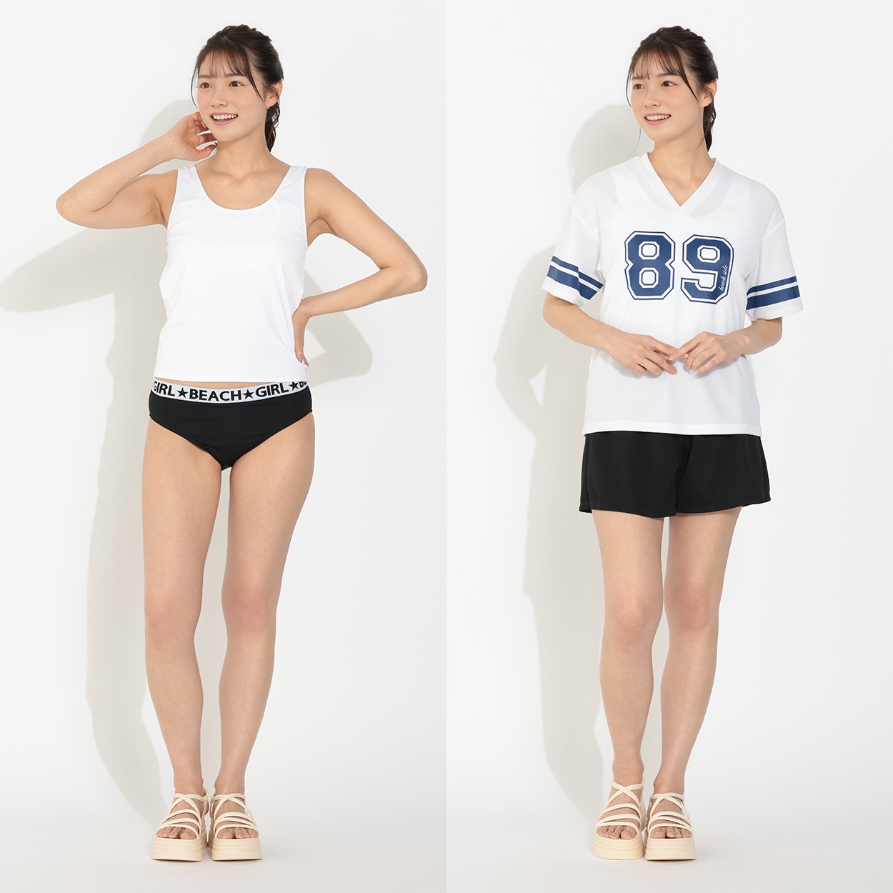 タンキニ4点セット リブタンクトップビキニ メッシュTシャツ