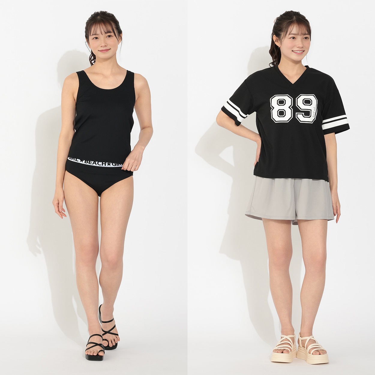 タンキニ4点セット リブタンクトップビキニ メッシュTシャツ