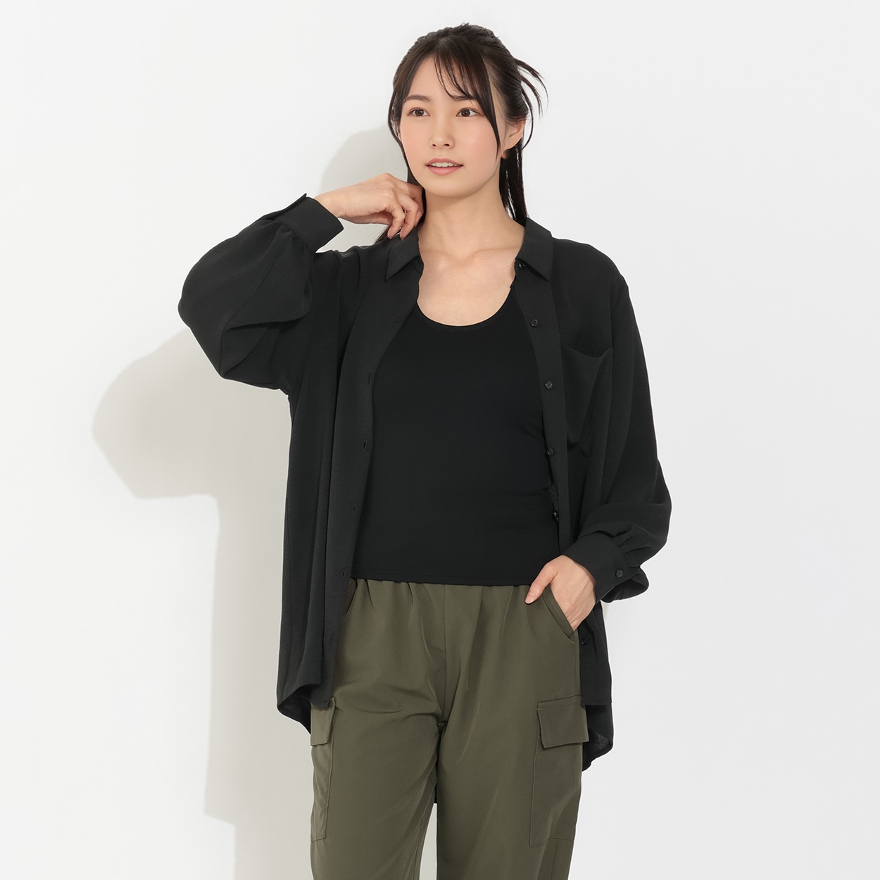 ラッシュガード 前開きシャツ レディス UV-268362-K(クロ-L)