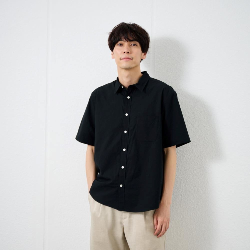 うさとの服 半袖シャツ メンズ 半袖 ポロシャツ 冷感 ストレッチ 切替ストライプ シャツ
