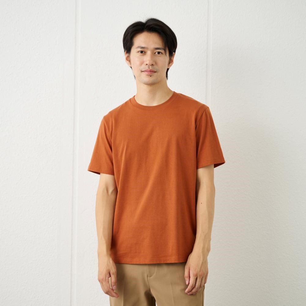 TVC メンズ コットン１００クルーネック半袖Tシャツ メンズ(ウスダイダイ-L)
