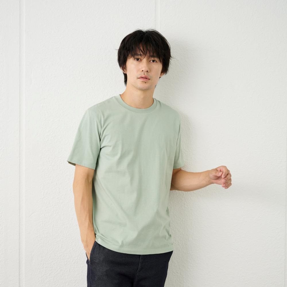 TVC メンズ コットン１００クルーネック半袖Tシャツ メンズ(ウスミドリ-XL)