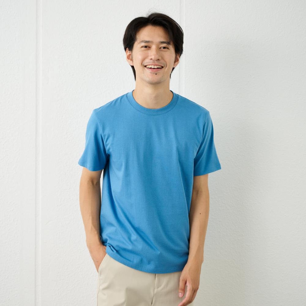 TVC メンズ コットン１００クルーネック半袖Tシャツ メンズ(アオ-M)