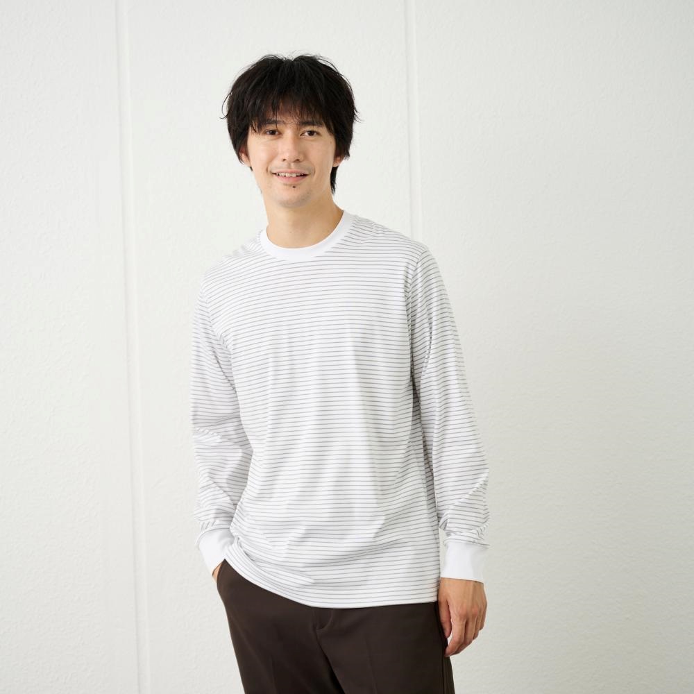 TVC シルキータッチコットン クルーボーダー長袖Tシャツ メンズ
