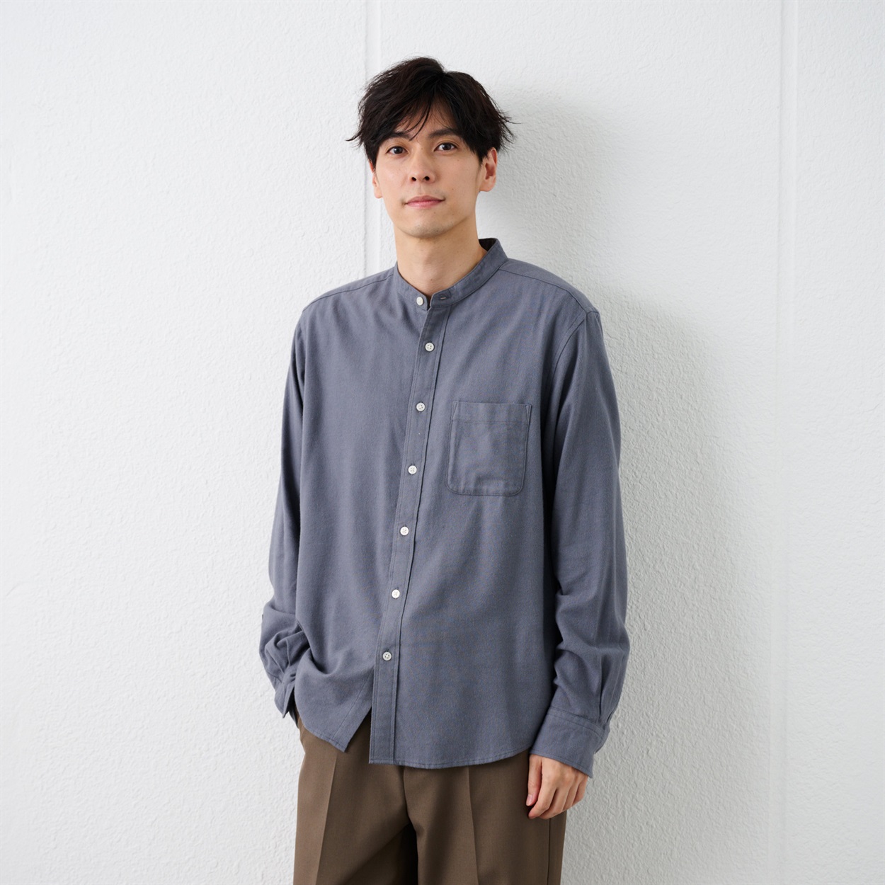 TVC(ティーヴィシー) 【てまラク】フランネルバンドカラーシャツ