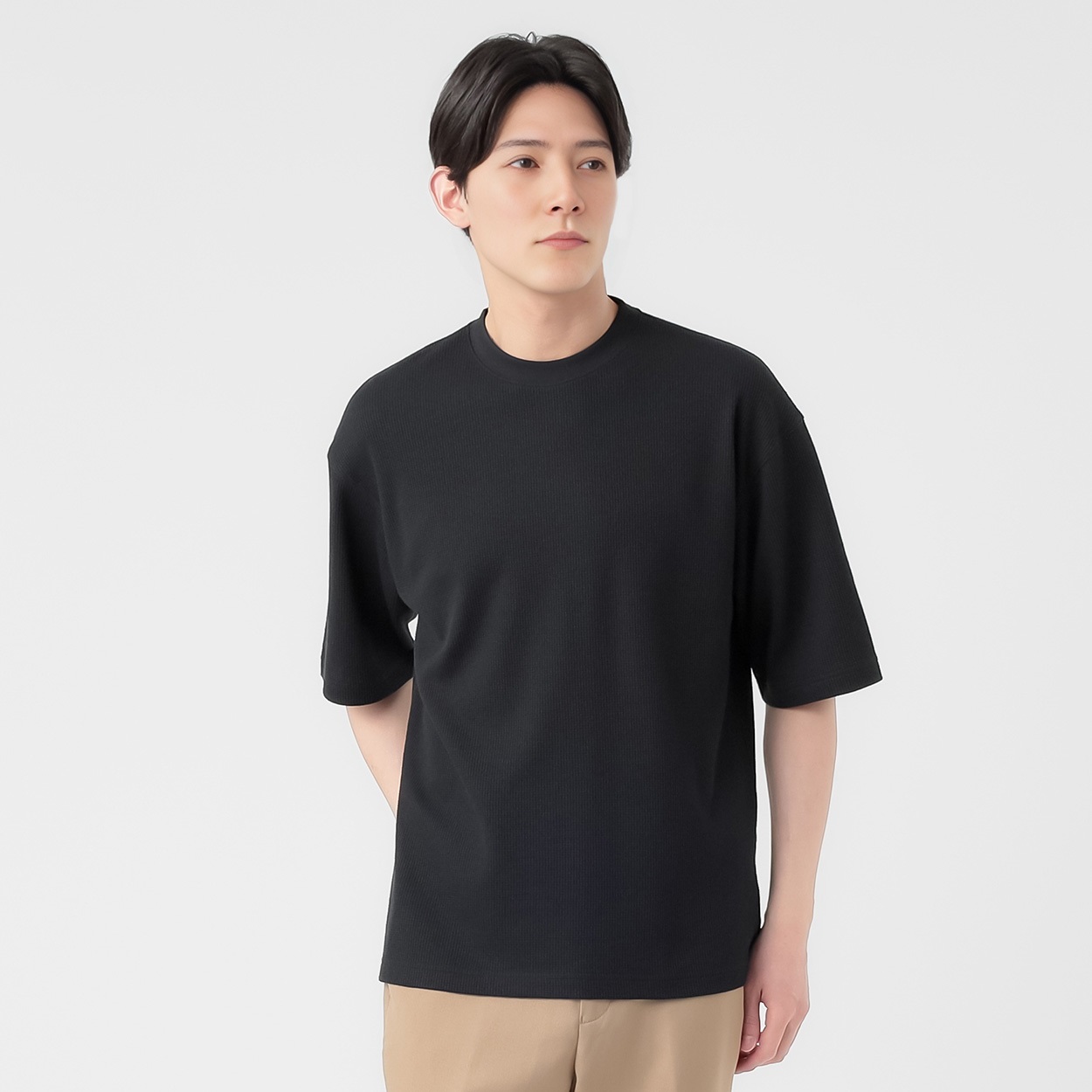 TVC(ティーヴィシー) ワッフルクルー五分袖Tシャツ メンズ(クロ-S)