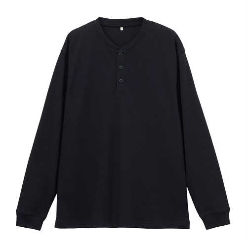 TVC(ティーヴィシー) ワッフル ヘンリーネック長袖Ｔシャツ メンズ(クロ-S)